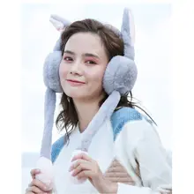 Зимняя плюшевая повязка на голову для взрослых и детей, наушники с милой подвижной подушкой безопасности, заячьи ушки, подарок