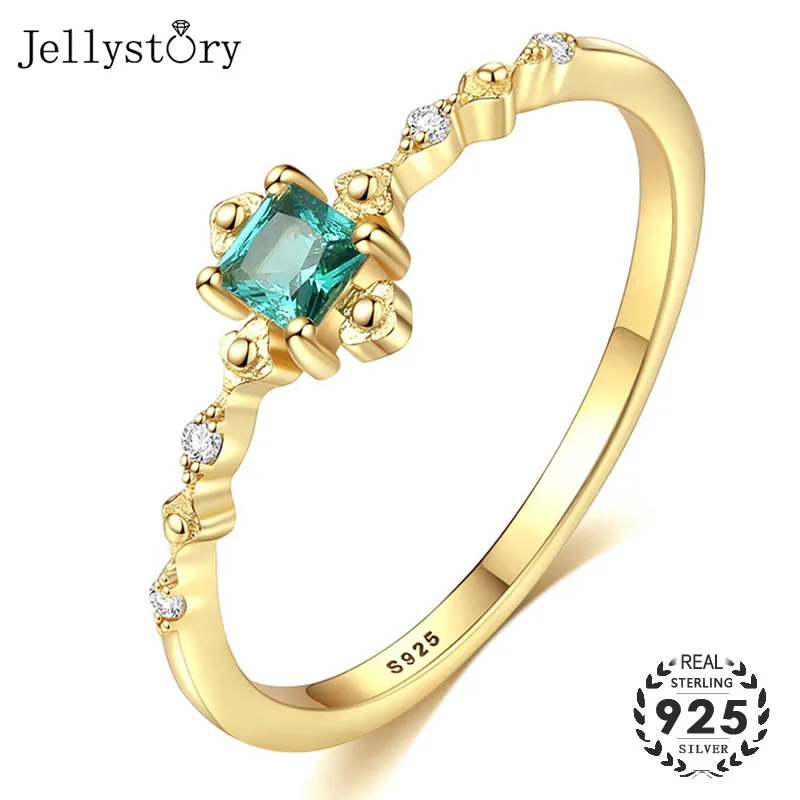 Jellystory кольцо из стерлингового серебра S925 пробы с квадратным Изумрудным камнем