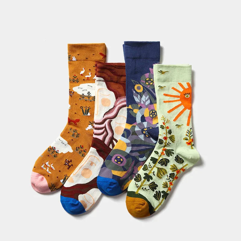 

Permanent Flower,Animal World,Demon,Sun Smile Face Combed Cotton Colorful Socks Women Funny Happy Street Sports Tide Socks