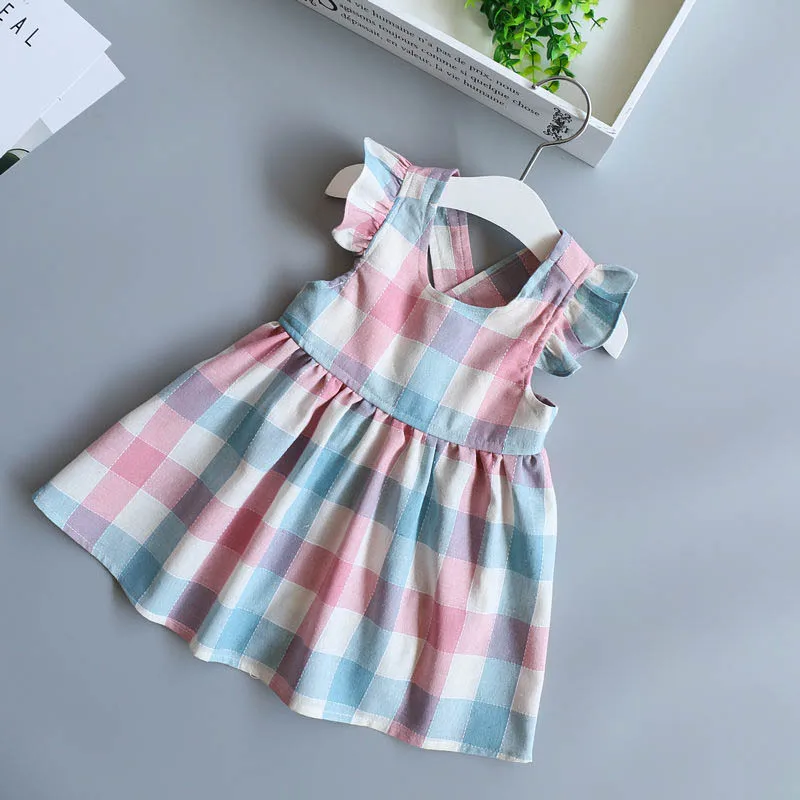 summer children's clothing baby girls fancy checked dress fashion casual plaid dresses for girls