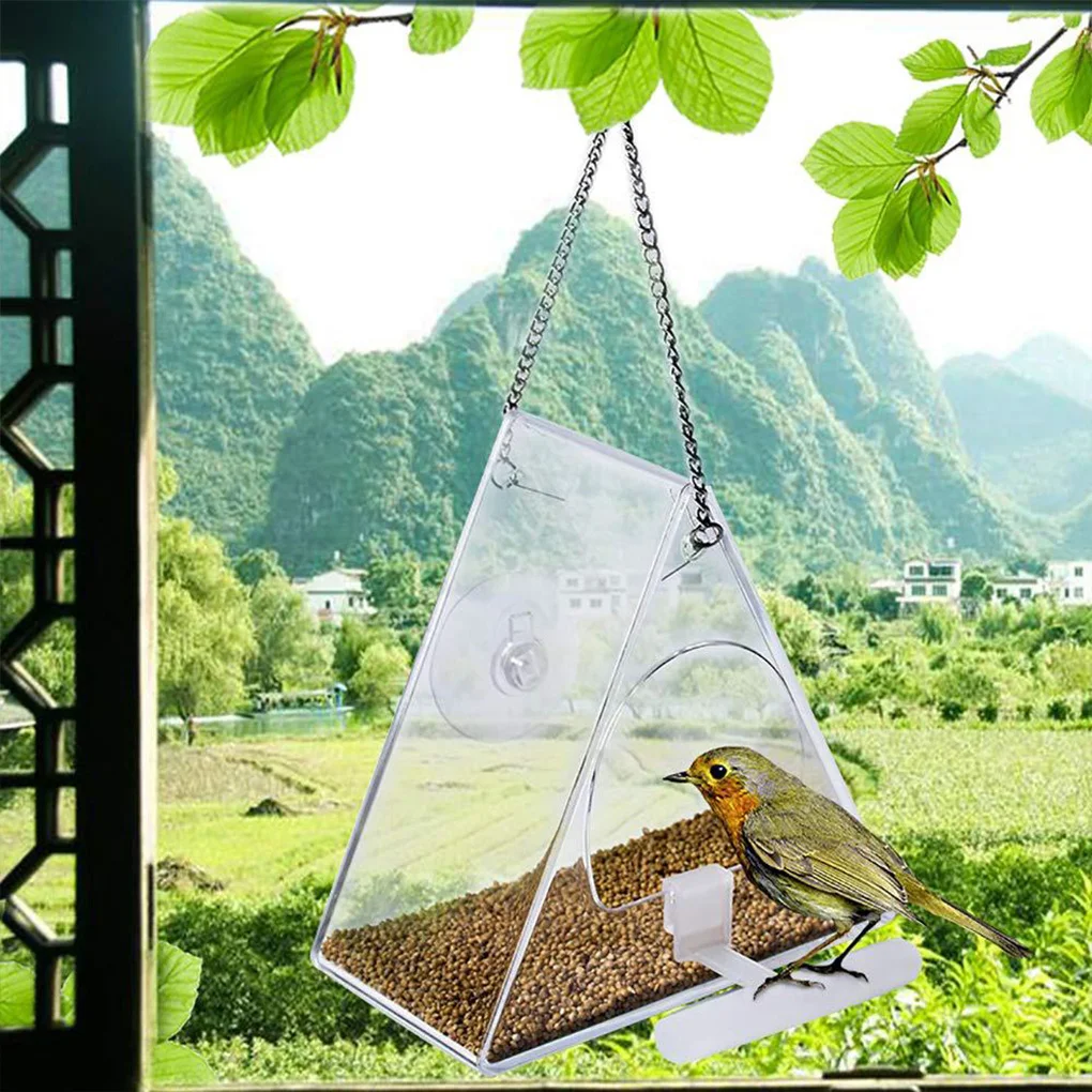 Triangular Pet Feeder Suction Cup Mounted Food Container Transparent Acrylic Pet Tray