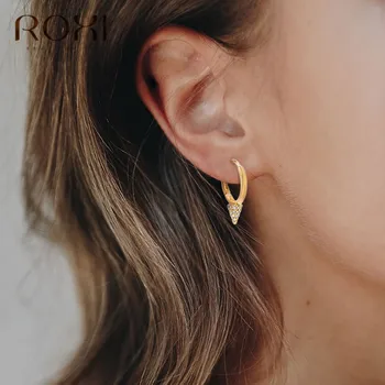 

ROXI 2020 New Small 925 Sterling Silver Hanging Stud Earrings Geometric Mini Zircon Triangle Pendan Stud Earrings for Women Gift