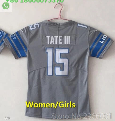A+++ качественная женская футболка 9 Matthew Stafford 15 Golden Tate 20 Barry Sanders jersey Detroit - Цвет: for women