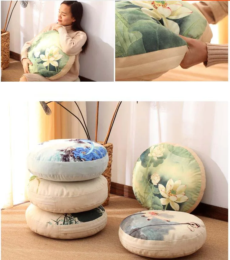 

Подушка в китайском стиле из хлопка и льна с рисунком лотоса, татами, автомобильные круглые утолщенные подушки для ленивых на полу, съемный пол, футон