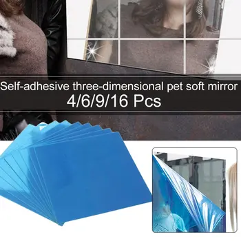 

Mirror Tile Square Wall Stickers 16pcs Self Adhesive 3D Sticker Mosaic Home Decor DIY Decoration For Living Room Porch Gifts