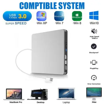 

External USB 3.0 DVD RW CD Writer Slim Carbon Grain Drive 24X Burner Reader Player For PC Laptop Optical Drive
