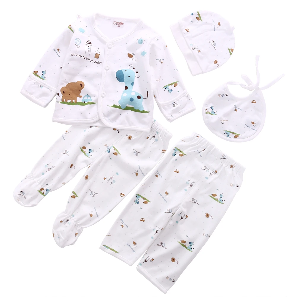 5 Pieces Pajamas Sleeper Set Newborn Infant Unisex Baby Boy Girl Clothes Animal Print Underwear Shirt and Pants 0-3M - Цвет: Синий