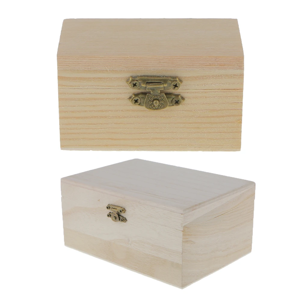 2pcs Small Unfinished Wooden Jewelry Case Plain Wood Box Organizer Keepsake DIY Crafts