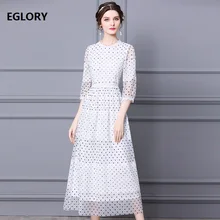 Robe longue en dentelle blanche, nouveauté, printemps été, décontractée, fête, femmes, motifs à pois, imprimé, Patchwork, blanc, Maxi, 2021 
