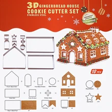 Рождественский пряничный домик, набор из 10 предметов, инструменты для выпечки из нержавеющей стали, форма для конфет, печенья, инструменты для приготовления пищи, Рождественская тема