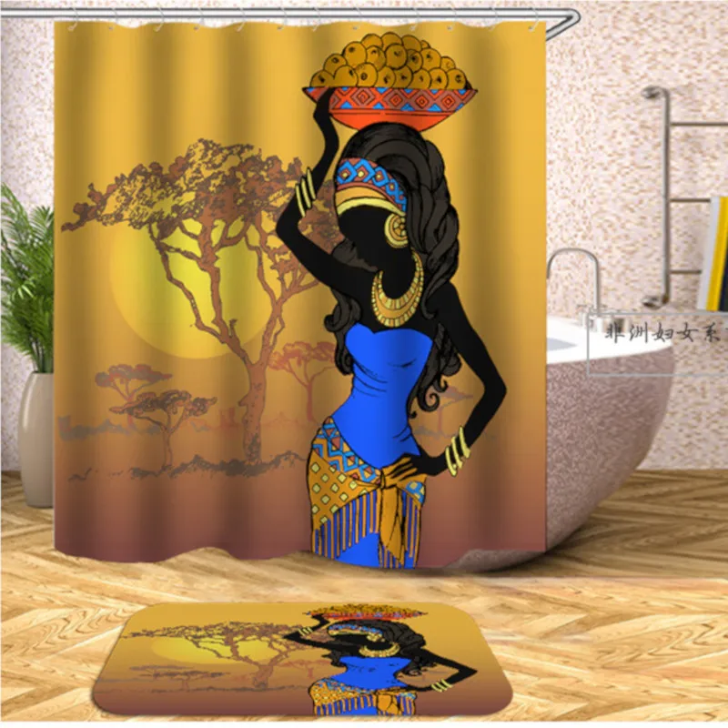 1Pcs African Women Shower Curtain Creatives Pattern Bathroom Bath