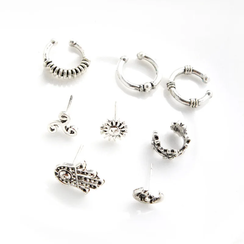 8 шт./компл. классические Винтажные серьги гвоздики богемные металлические с