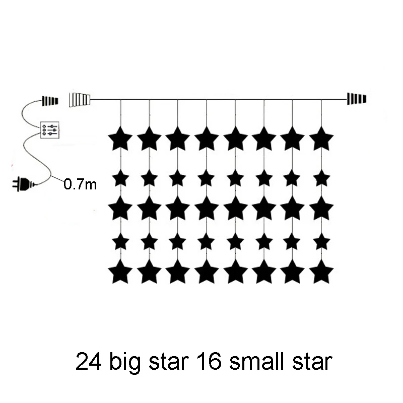 Европейский штекер 24 больших 16 маленьких звезд, светодиодные занавески, Звездные гирлянды для внутреннего и наружного декора, рождественские дневные огни