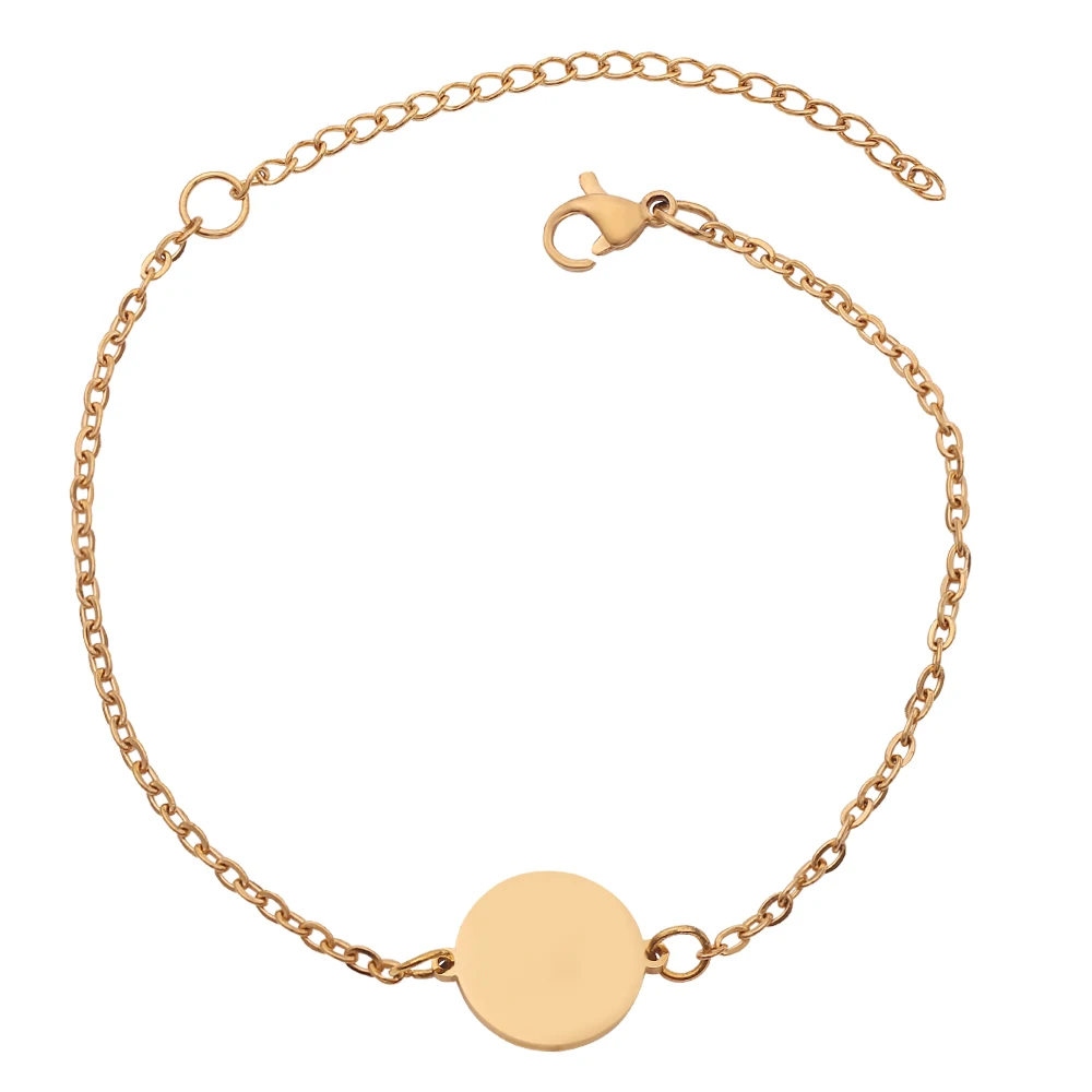 

Charming Gold Color Disc Bracelet Circle Bangle Engrave Name On Round Customized Bracelets Personalized Jewelry Women Men