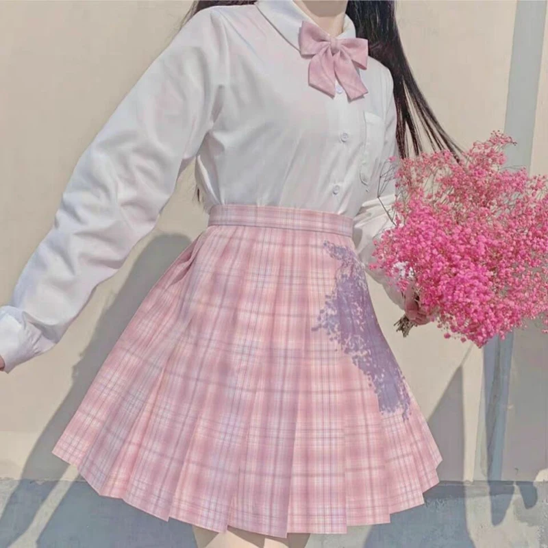 Falda informal para mujer, falda a cuadros plisado, de cintura alta, estilo coreano, rosa, kawaii