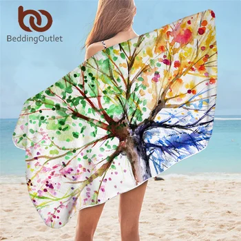 

BeddingOutlet Seasons Tree Beach Towel Plant Leaf Rectangle Bath Towel Bathroom Colorful Microfiber Towel Watercolor Beach Mat