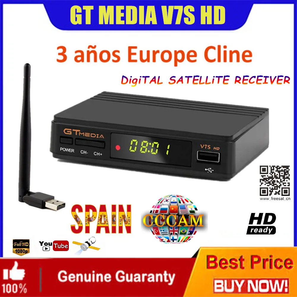 DVB S2 GTmedia V7S HD спутниковый ТВ приемник gt media v7s hd декодер freesat приёмопередатчик