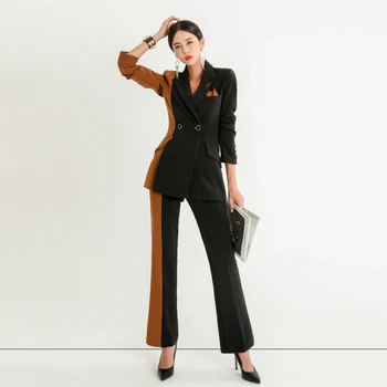 

2019 high quality professional women's suit office elegant pants set Casual slim color matching ladies coat versatile trousers