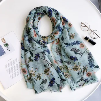 

2019 Spain Luxury Brand Polka Floral Fringe Viscose Shawl Scarf Women High Quality Print Soft Pashmina Stole Muslim Hijab Snood