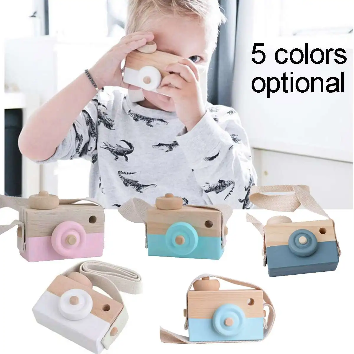 

Nordic Style Children's Wooden Camera Ornaments Mini Portable Wearable Educational Toys Photography Props Cute Home Ornaments
