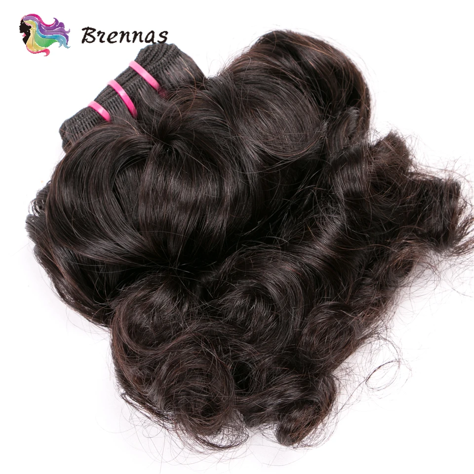 Double Drawn Human Hair Bundles Brazilian Funmi Hair Bouncy Curl 3 Bundles Deal Natural Color Human Weave For Women