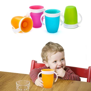 

360 Degrees Can Be Rotated Baby Learning Drinking Cup With Double Handle Flip lid Leakproof Infants Water Cups Bottle BPA Free