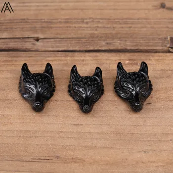

3PCS/Lot,27x40mm Natural Black Agates Carved Wolf Head Pendant Necklace Women Onyx Stone Animals Figurine Jewelry XG-20AMBH