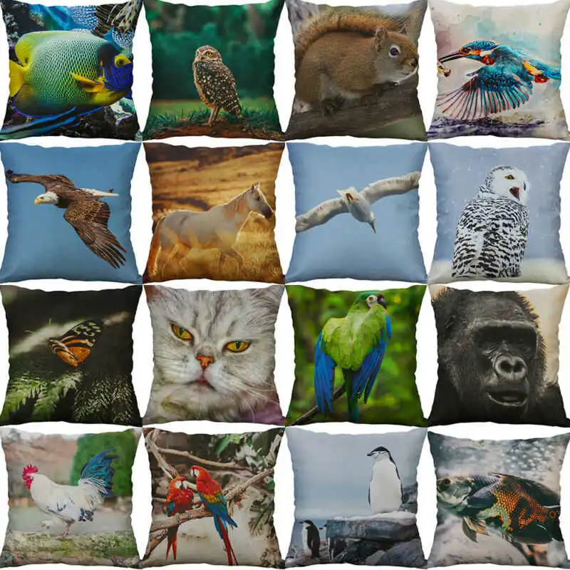 

Cotton Linen Pillow Case Throw Sofa Car Cushion Cover Home Decor Print Animals