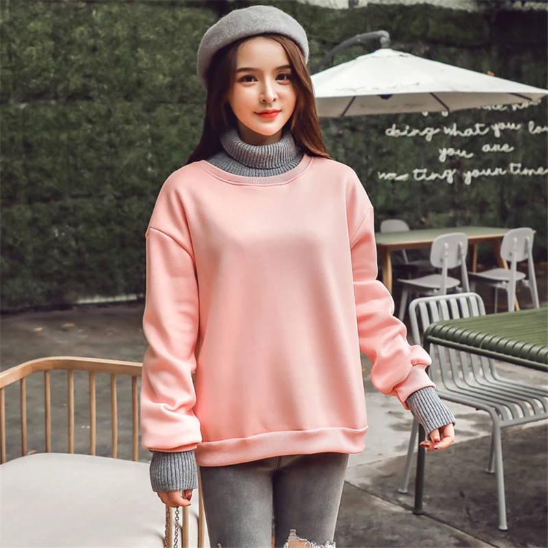 Pink Shellsuning, однотонные, без толстовки, простые повседневные топы с капюшоном, Женская толстовка, Осень-зима, утолщенная, имитация двух частей одежды - Цвет: Pink