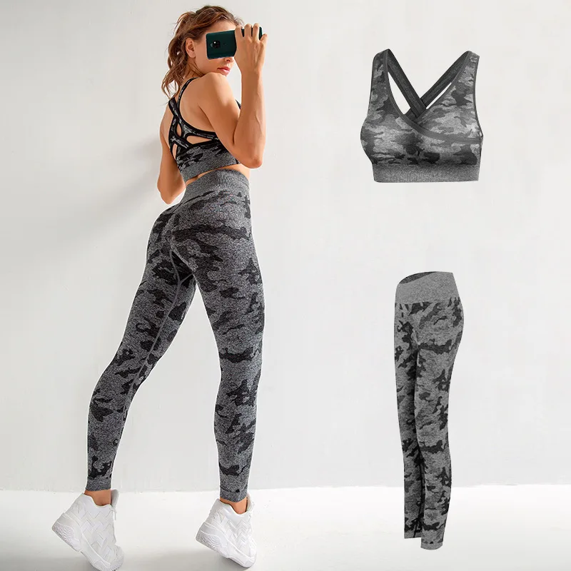

Popular Seamless Camouflage Suit, Female Ultra-Stretch Slim Fitness Yoga Two-Piece Set