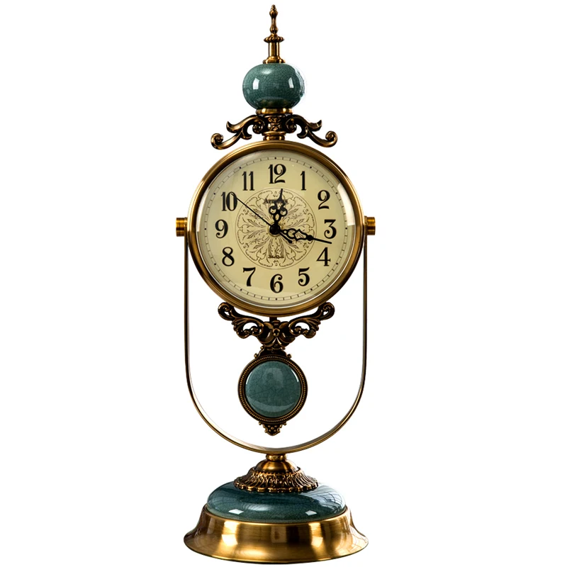 

Vintage Mantel Clock with Swinging Pendulum Ceramic / Jade, HD Glass, Silent Decorative Metal Clock for Living Room, Office