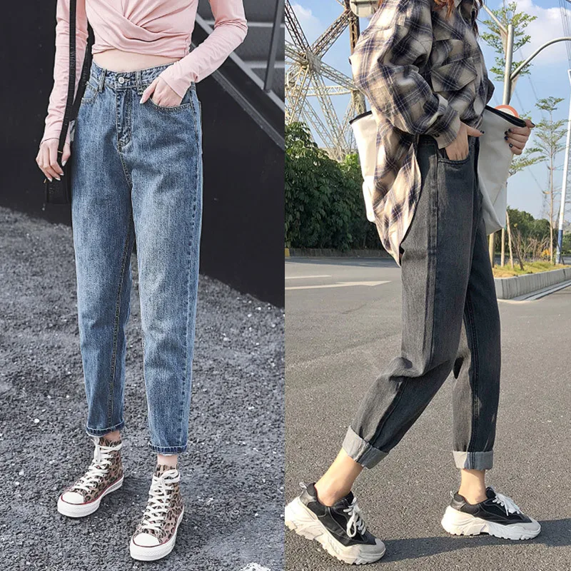 Женские джинсы большого размера, простые, Ретро стиль, прямые, корейский стиль, Харадзюку, длина по щиколотку, женские брюки с высокой талией, для студентов, трендовые, повседневные