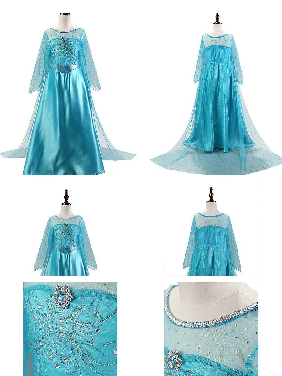 Girl Princess Dress Cosplay Elsa Costume Fancy Dress Kid Halloween Carnival Snow Queen Elza Clothing Party Blue Dress Girls Gift