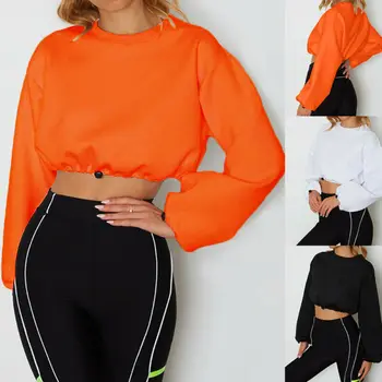 

Brand New Women Lantern Long Sleeve Drawstring Tops Casual Sweatshirts Female Autumn O Neck Tee Shirt Outfits 3Colors