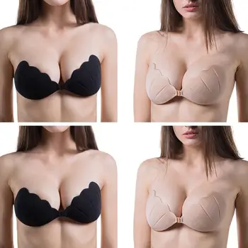 

Womens Shell Shaped Invisible Strapless Silicone Bra Front Closure Adhesive Backless Sticky Push Up Chest Stickers Nipple Cover