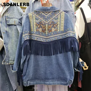 

Heavy Embroidery Rivet Jeans Jacket Female Spring and Autumn 2019 Popular New Loose Denim Jackets Coats Women Loose Coats
