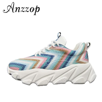 

Old shoes female breathable mesh 2019 new spring and summer sponge cake thick bottom colorful net red casual running shoes tide