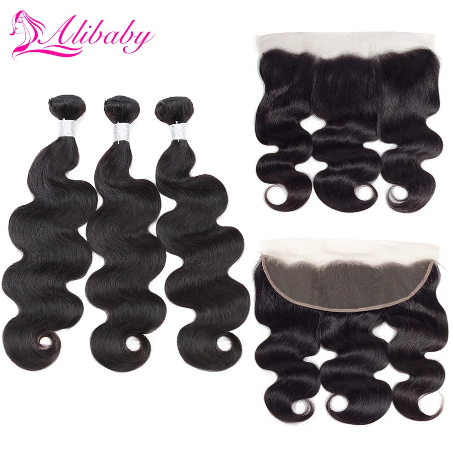 

Alibaby Bundles With Frontal Body Wave NaturalColor Non Remy Bodywave Hair Lace Frontal Closure With Bundles Human Hair Peruvian
