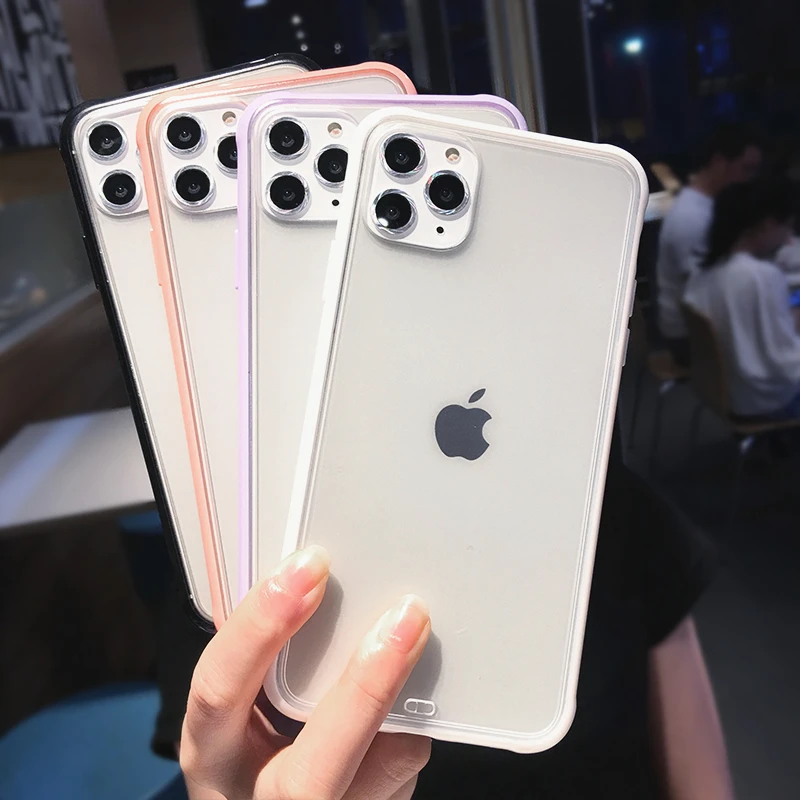 Чехол для Apple iPhone 6 S 7 Plus 8 X XR XS 11 Pro Max прозрачный цветной чехол с рамкой жесткий