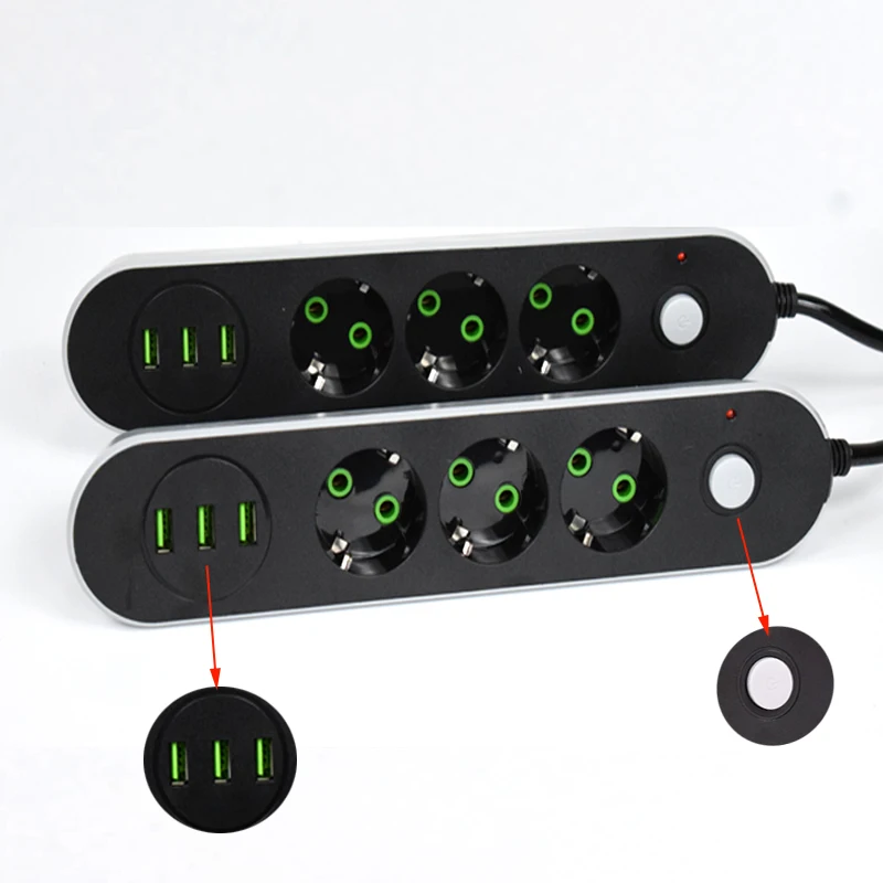 Удлинительный шнур питания с европейской вилкой 5 м зарядный 3 USB-портами