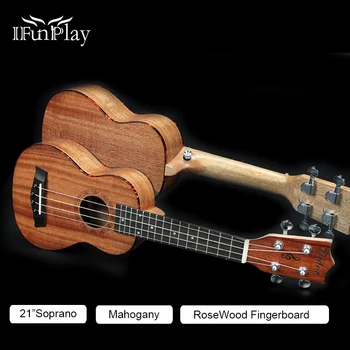 

21" Soprano Hawaiian Ukulele 4 Strings Mahogany UK Guitar 15 Fret Rosewood Fingerboard UK Handcraft Musical Instruments