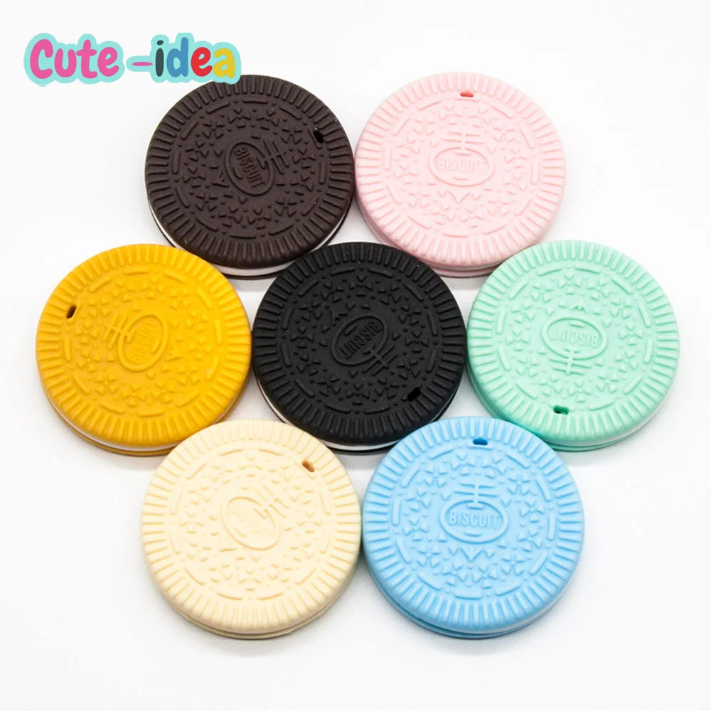 

Cute-Idea 1pc silicone cookies infant toy chewable Food Grade accessories pacifier chain soft chewable colorful BPA Free DIY