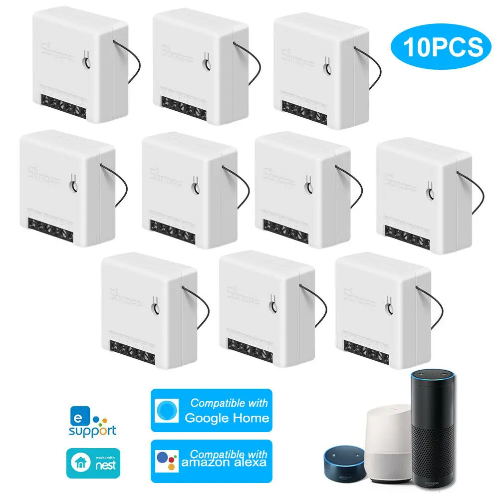 10 pcs SONOFF MINI DIY умный переключатель таймер дистанционное управление по eWeLink/Wi-Fi Поддержка внешнего переключателя работа с Alexa Google Home IFTTT - Комплект: 10 pcs