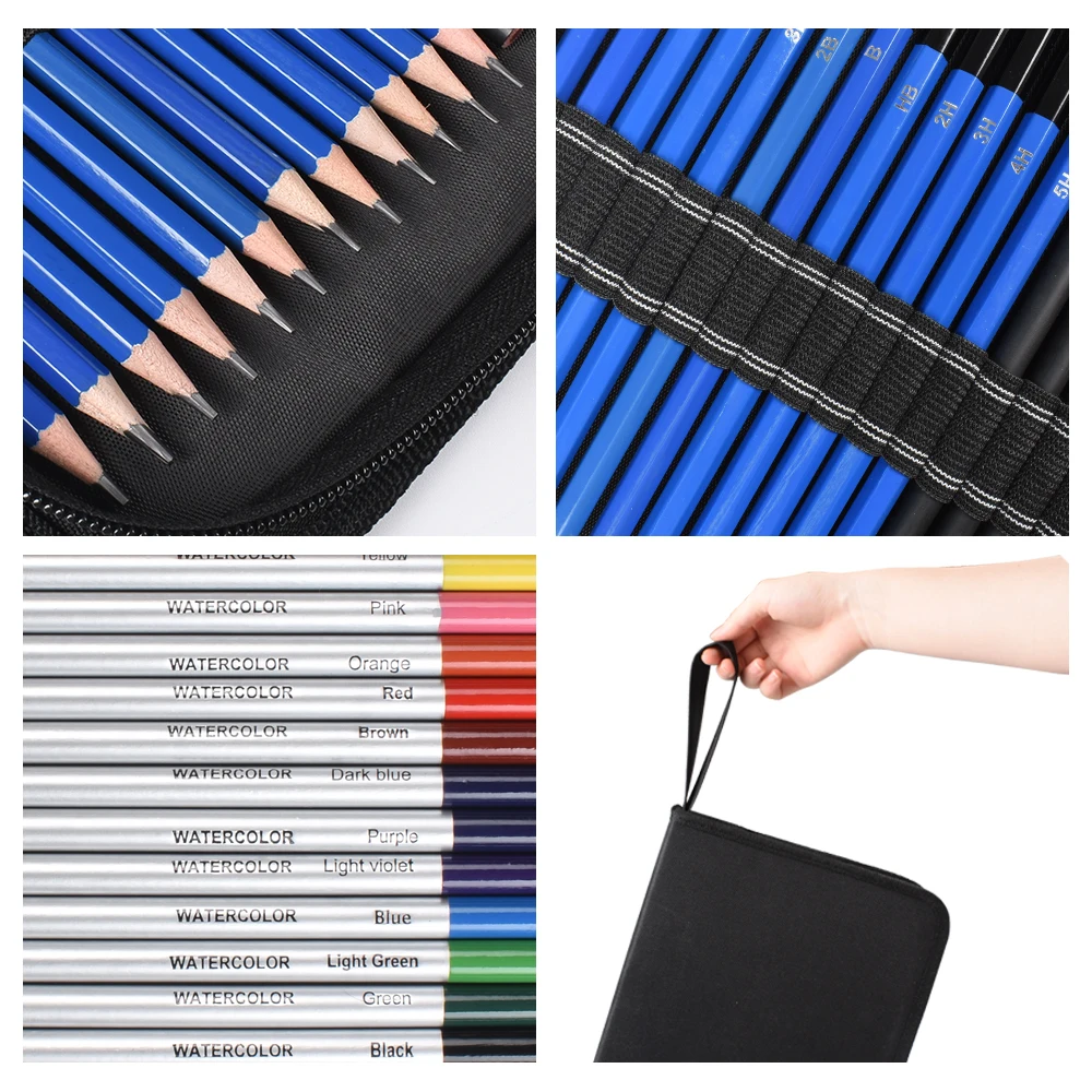 Online 72PCS Zeichnung Bleistifte Set Skizze Farbige Bleistifte Aquarell Metallic Fettige Komplette Künstler Kit Kunst Liefert mit Leinwand Fall