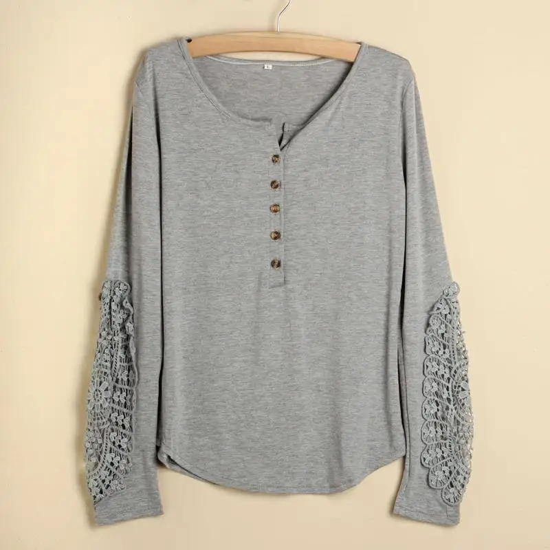 ZANZEA Women Long Sleeve Shirt Casual Autumn Lace Crochet Blouse Plus Size Solid Basic Tops Tunic Blusas Femininas Chemise Mujer