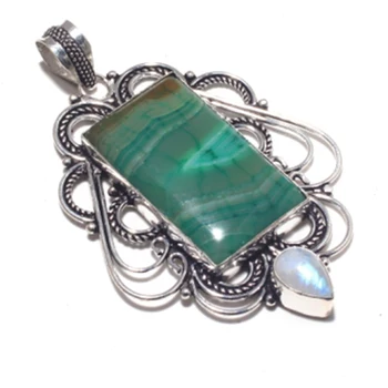 

Botswana Agates + Moonstone Silver Overlay over Copper , 75 mm, P7113