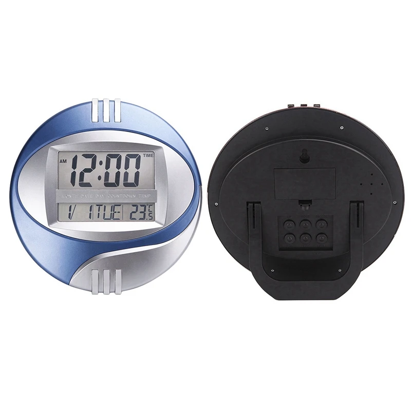  Number Display LED Electronic Wall Clock Snooze Table Clock Mute Bracket Clock Round LCD with Calen