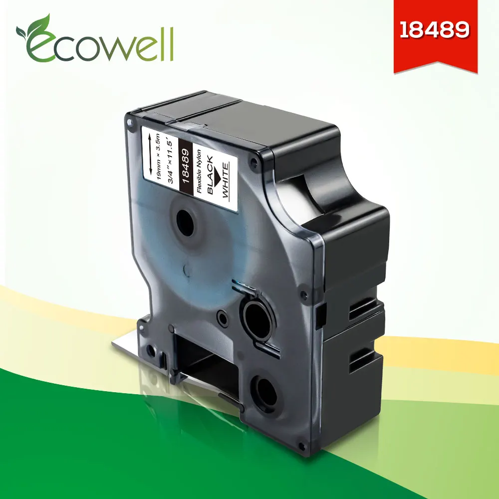 Ecowell 19mm 나일론 라벨 테이프 18489 Dymo Rhino 용 흰색 검정색 Dymo Rhino 5000 4200 6000 프린터 용 유연한 나일론 라벨