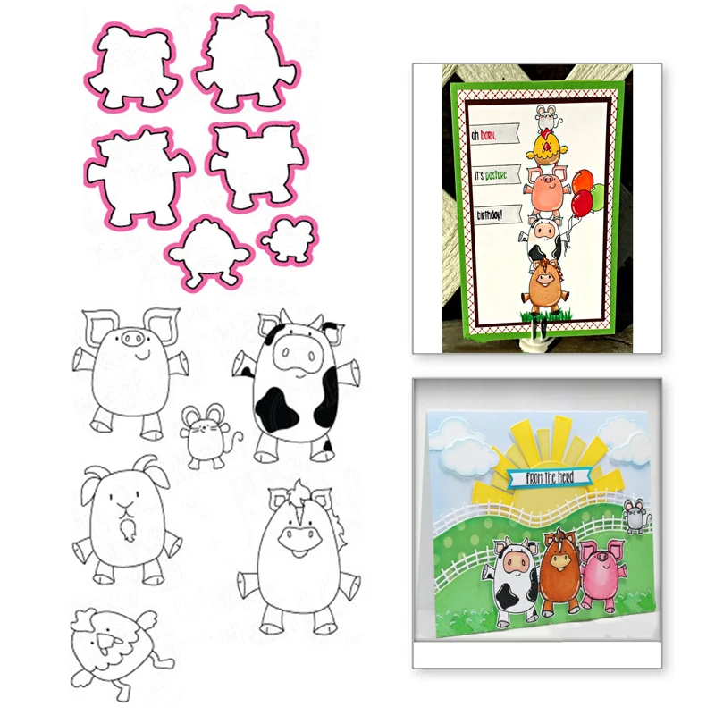 

YaMinSanNiO Chicken Pig Sheep Mouse Cattle Metal Cutting Dies Cartoon Animal Stamps Scrapbooking Embossing DIY Crafts Stencils
