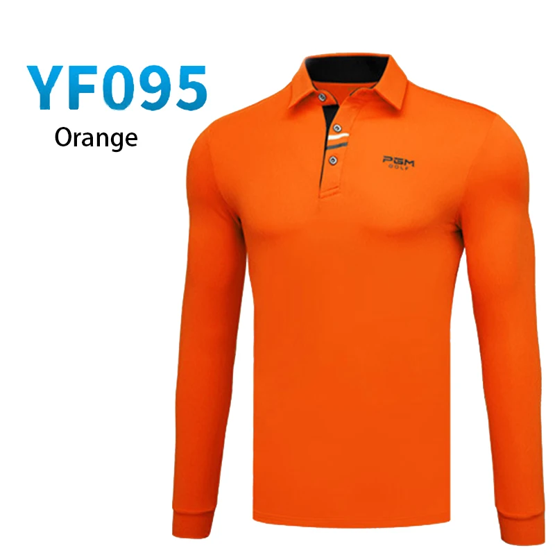 Orange Футболка для гольфа PGM мужская с длинными рукавами и пуговичным воротником Одежда для гольфа осенне-зимняя спортивная одежда дышащая быстросохнущая Размер M-XXL - Цвет: Orange